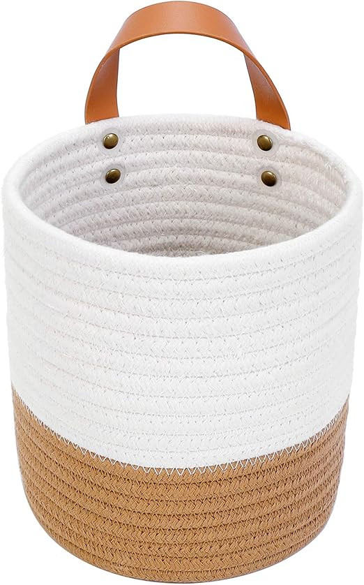 Wall Hanging Storage Baskets - Small Cotton Rope Woven Closet Storage Bins-Shelf Basket Organizer... | Amazon (US)