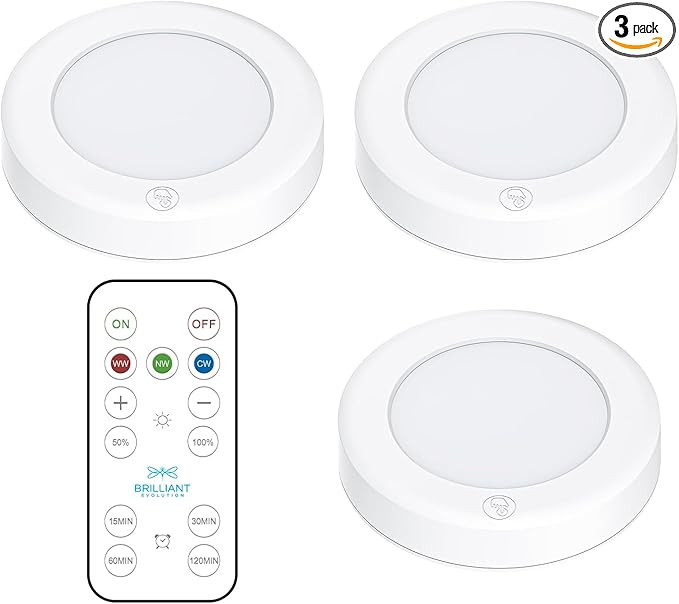 Brilliant Evolution Wireless LED Puck Lights with Remote Control, 3 Pack - Under Cabinet, Closet ... | Amazon (US)