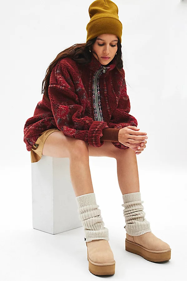 BDG Mae Printed Piled Fleece Zip-Up Jacket | Urban Outfitters (US and RoW)
