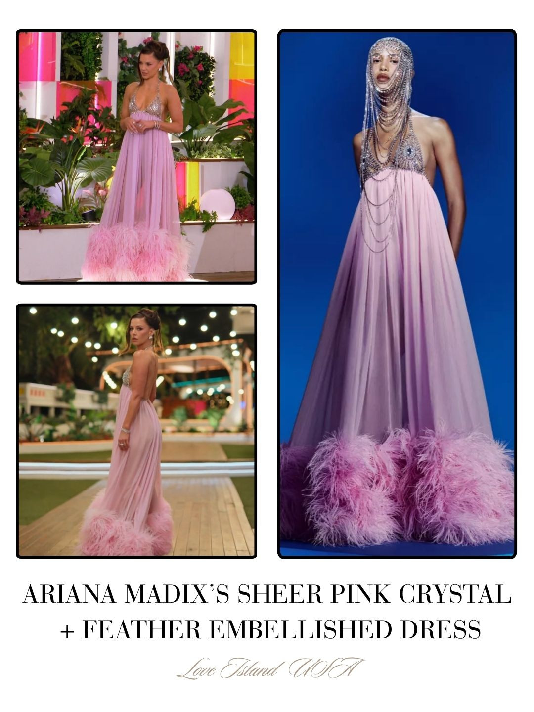 Ariana Madix's Pink Sheer Crystal and Feather Embellished Gown on Love Island USA Season 8 Episode 6 

 