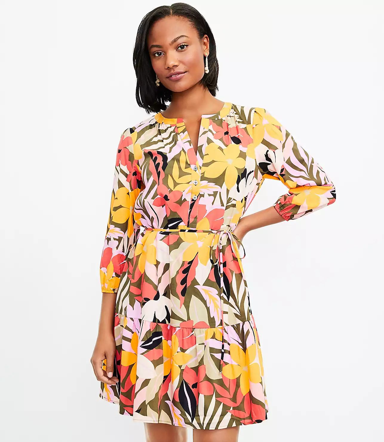 Palm Henley Flounce Shirtdress | LOFT