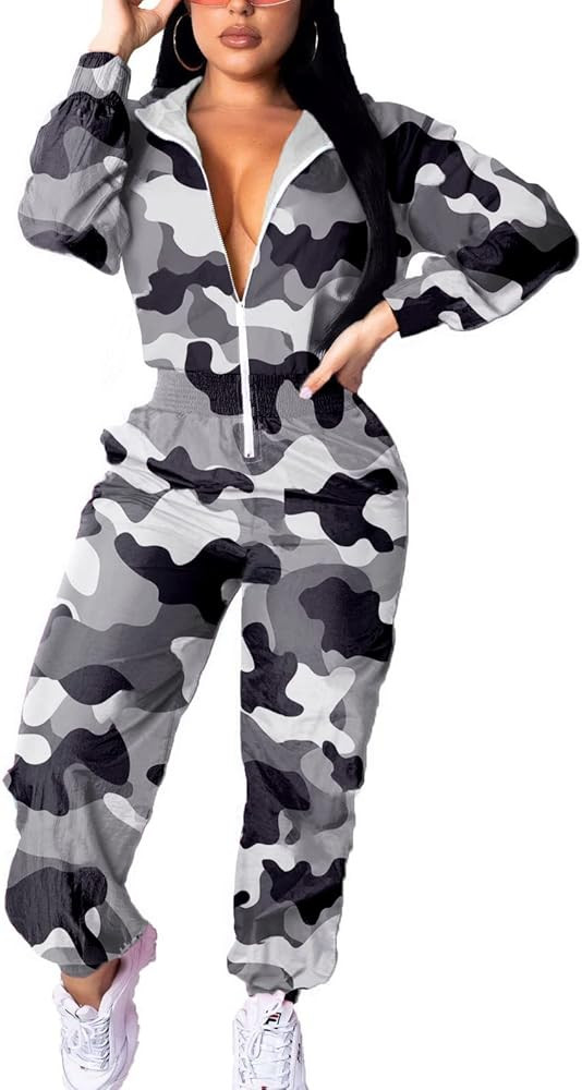 EOSIEDUR Women's Pullover Hoodies Jumpsuit Zipper Jacket Windbreaker Elastic Waistband Pants One Pie | Amazon (US)