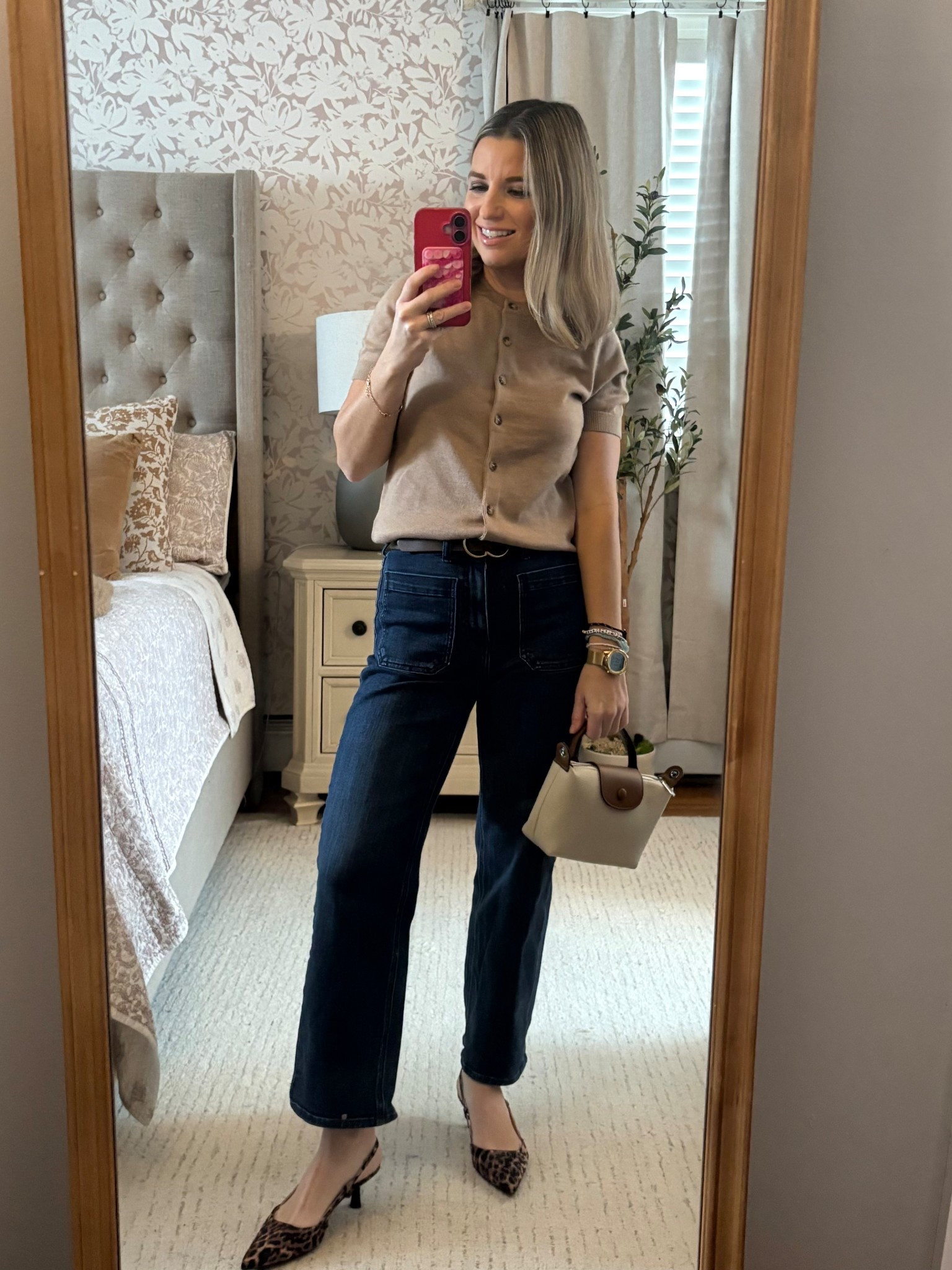 Top is 40% off right now/ tshirt cardigan cashmere! 

Favorite jeans ever! 
Bag is under $20 and looks designer!!

#LTKFindsUnder50 #LTKSaleAlert #LTKPetite