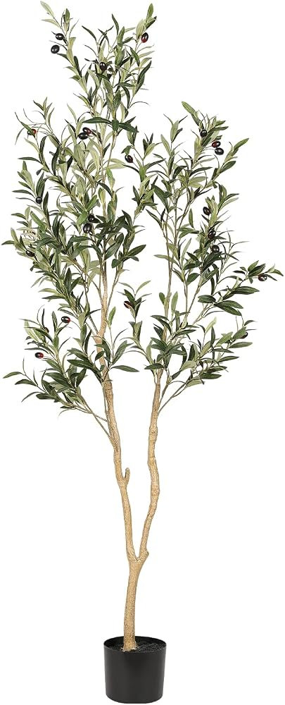 Realead Faux Olive Tree 5 feet, Fake Potted Olive Silk Tree with Branches and Fruits, Artificial ... | Amazon (US)