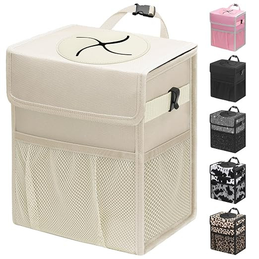 Capolo Car Trash Can with Lid, Leakproof Car Garbage Can Car Trash Bag | Amazon (US)