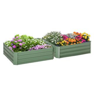 39.3"" x 39.3"" x 11.8"" Green Steel Raised Garden Bed with Safety Edging for Flowers, Herbs and Vegetables (2-Pack) | The Home Depot