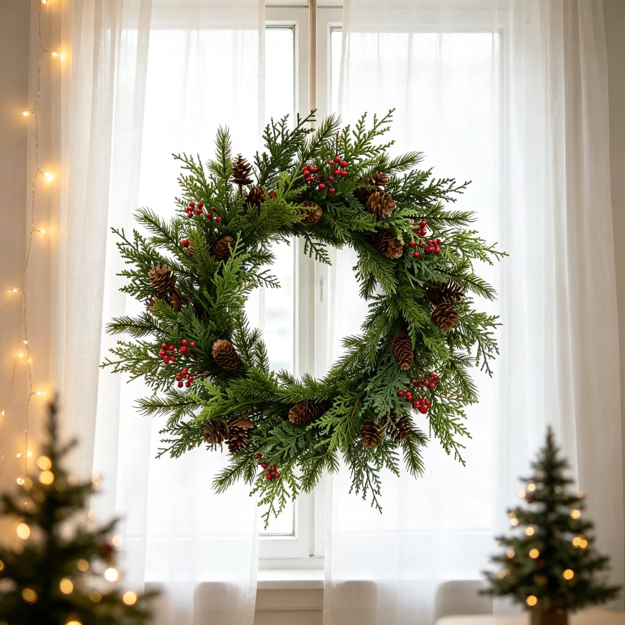 DR.Planzen 26" Artificial Pine & Berry Centerpiece in Brown Ring Base, Realistic PE Foliage with Red Berries & Pine Cones for Indoor Tabletop Holiday Decor - Walmart.com | Walmart (US)