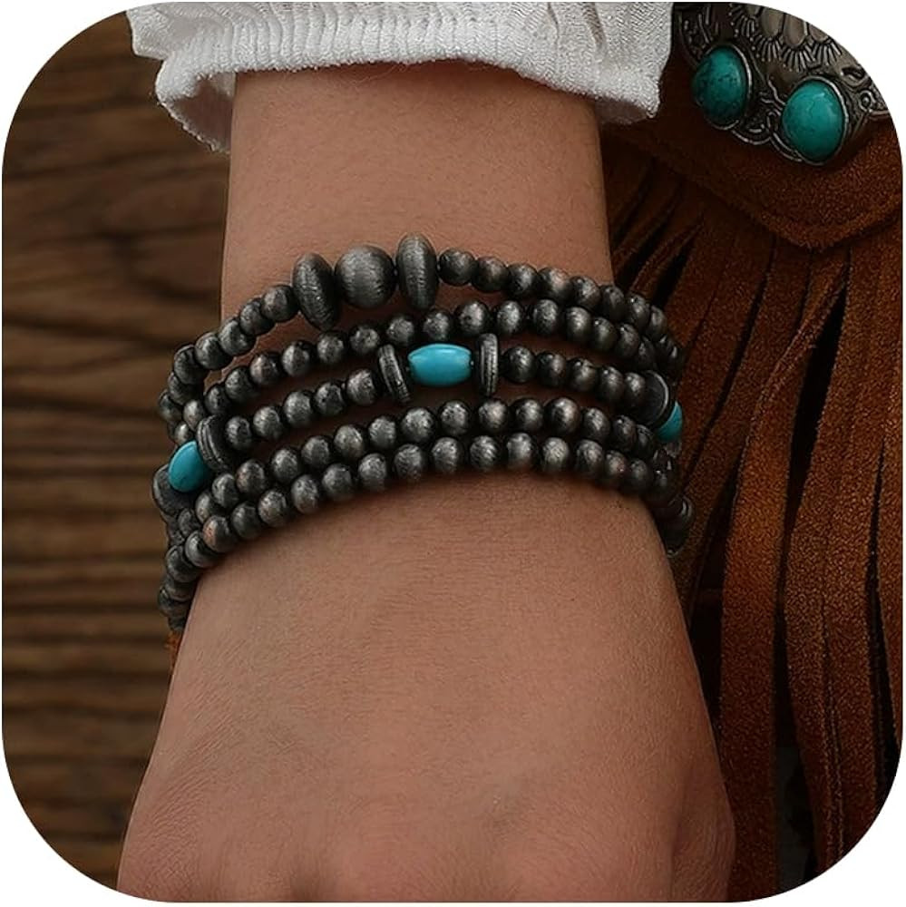 Long tiantian Navajo Pearls Jewelry Navajo Pearl Beads Bracelet for Women Turquoise Western Brace... | Amazon (US)