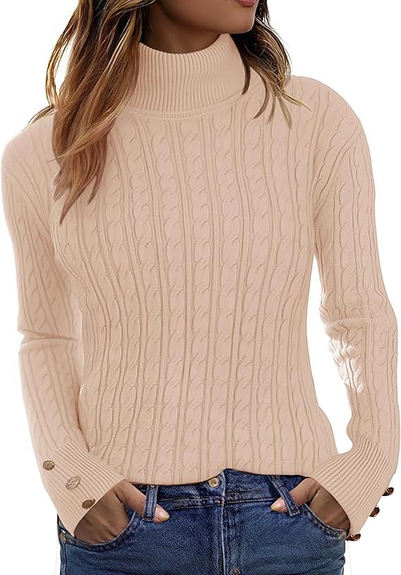 ZESICA Women's Turtleneck Cable Knit 2024 Fall Winter Long Sleeve Pullover Sweaters | Amazon (US)