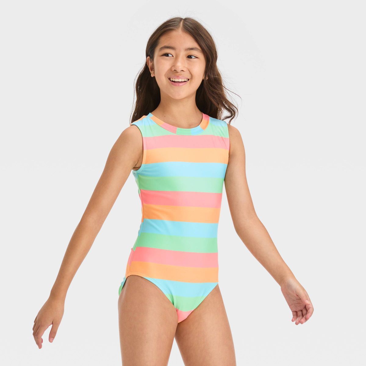 Girls' Sweet Summer Striped One Piece Swimsuit - art class™ L | Target