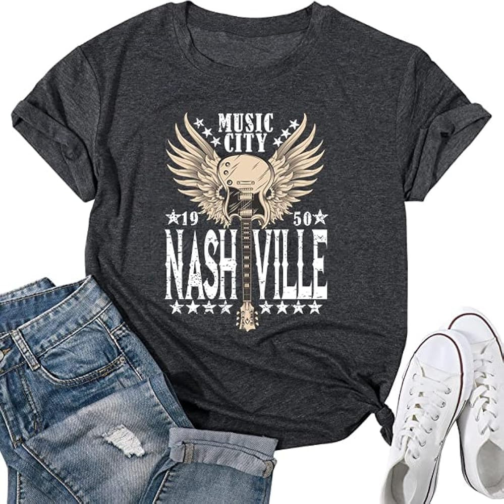 Women Country Music Shirts Nashville Tshirts Rock Roll Guitar Concert Top Vintage Tennessee Graph... | Amazon (US)