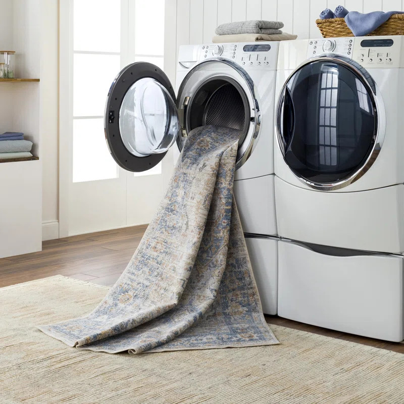Weber Machine Washable Oriental Ivory/Blue Area Rug | Wayfair North America