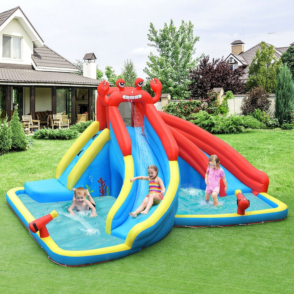 Costway Inflatable Water Slide Crab Dual Slide Bounce House Splash Pool W/ 950W Blower | Target
