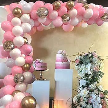 Pink Balloon Arch Garland Kit, 124 Pieces White Pink Gold and Gold Confetti Latex Balloons for Ba... | Amazon (US)