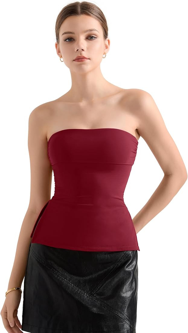 SUUKSESS Women Double Lined Going Out Trendy Tube Tops Side Split Sexy Tank Tops | Amazon (US)