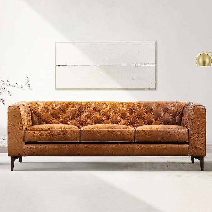 Poly & BARK Essex Leather Couch – 89-Inch Sofa with Tufted Back - Full Grain Leather Couch with... | Amazon (US)