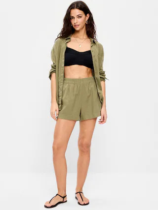High-Waisted Beach Linen Pull-On Shorts | Old Navy (US)
