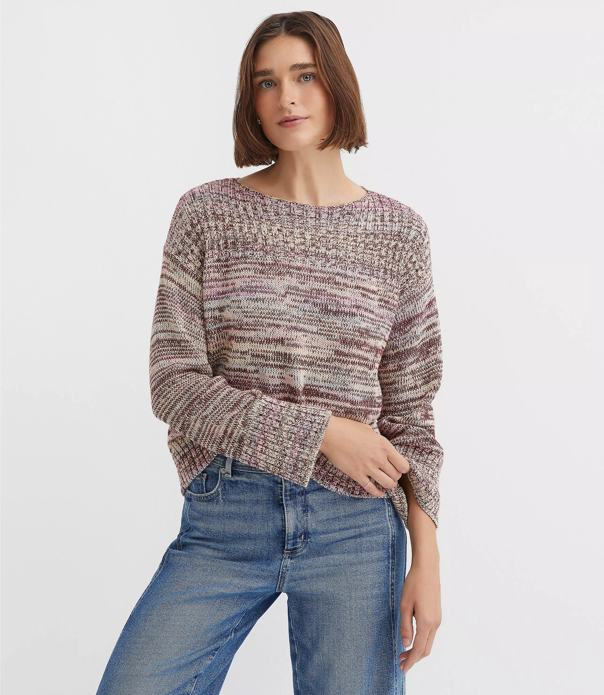 Spacedye Ribtrim Boatneck Sweater | LOFT