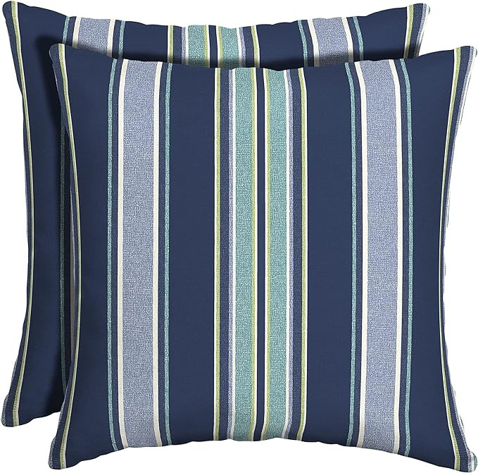 Arden Outdoor Toss Pillow, 2 Pack, 16 x 16, Rain-Proof, Fade Resistant Sapphire Aurora Blue Strip... | Amazon (US)