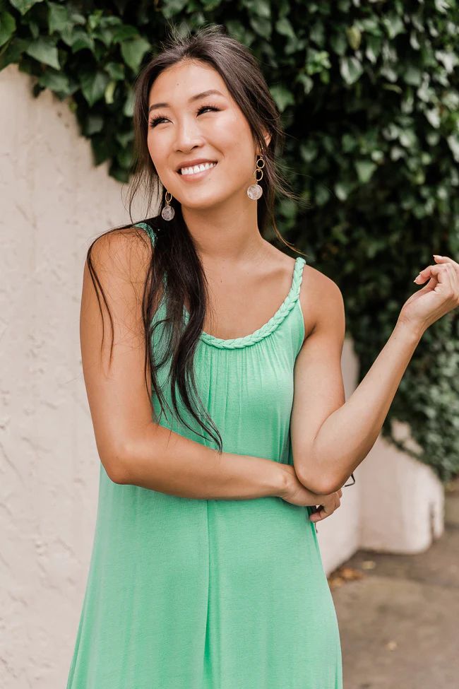 Twirl All Night Mint Braided Neck Jersey Midi Dress | The Pink Lily Boutique