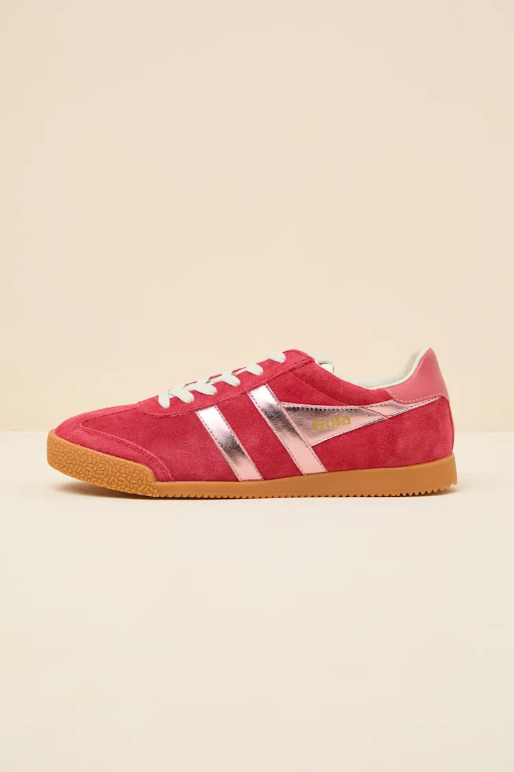 Elan Glitz Red and Pink Suede Lace-Up Sneakers | Lulus