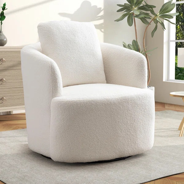 Paride 29.5'' Wide Modern Oversize Upholstered Swivel Arm Barrel Chair with Throw Pillow | Wayfair North America