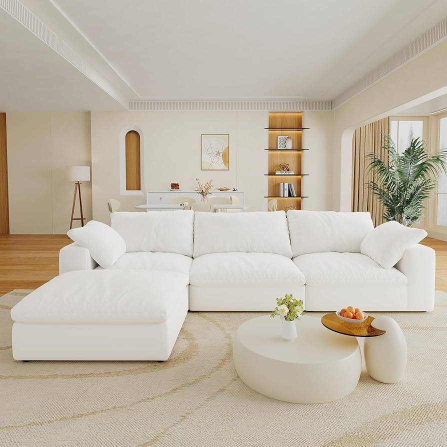 Modular Cloud Couch Dupe with Storage Ottoman, 120 inch White Minimalist L Shape Sofa Couches for... | Amazon (US)