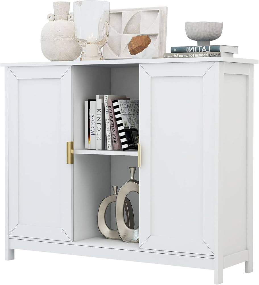 TaoHFE White Storage Cabinet, Credenza Buffet Cabinet Wooden Coffee Bar Cabinet Buffet Table Whit... | Amazon (US)