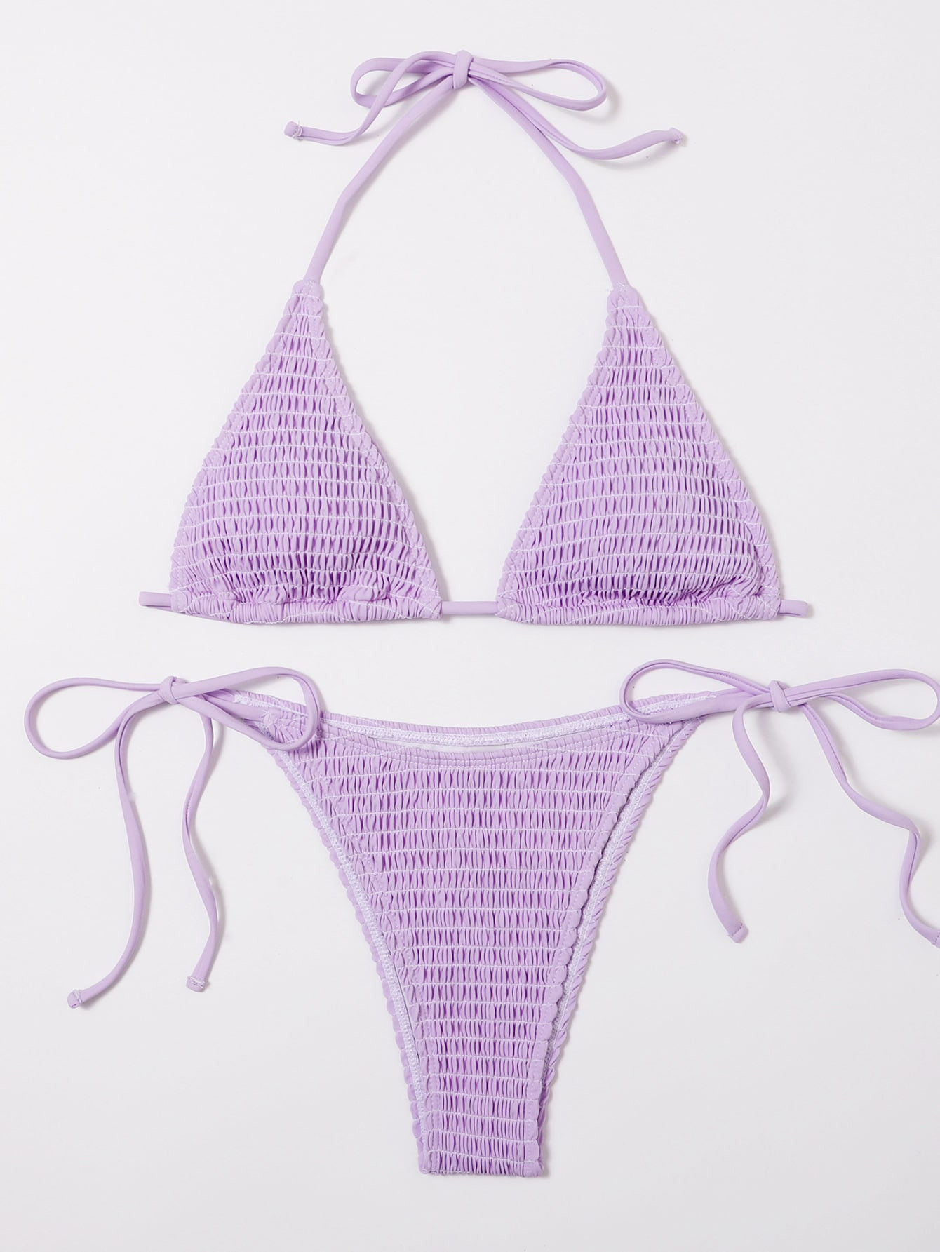 Smocked Micro Triangle Tie Side Bikini Swimsuit SKU: swswim23210205319(1000+ Reviews)$9.50$9.03Jo... | SHEIN