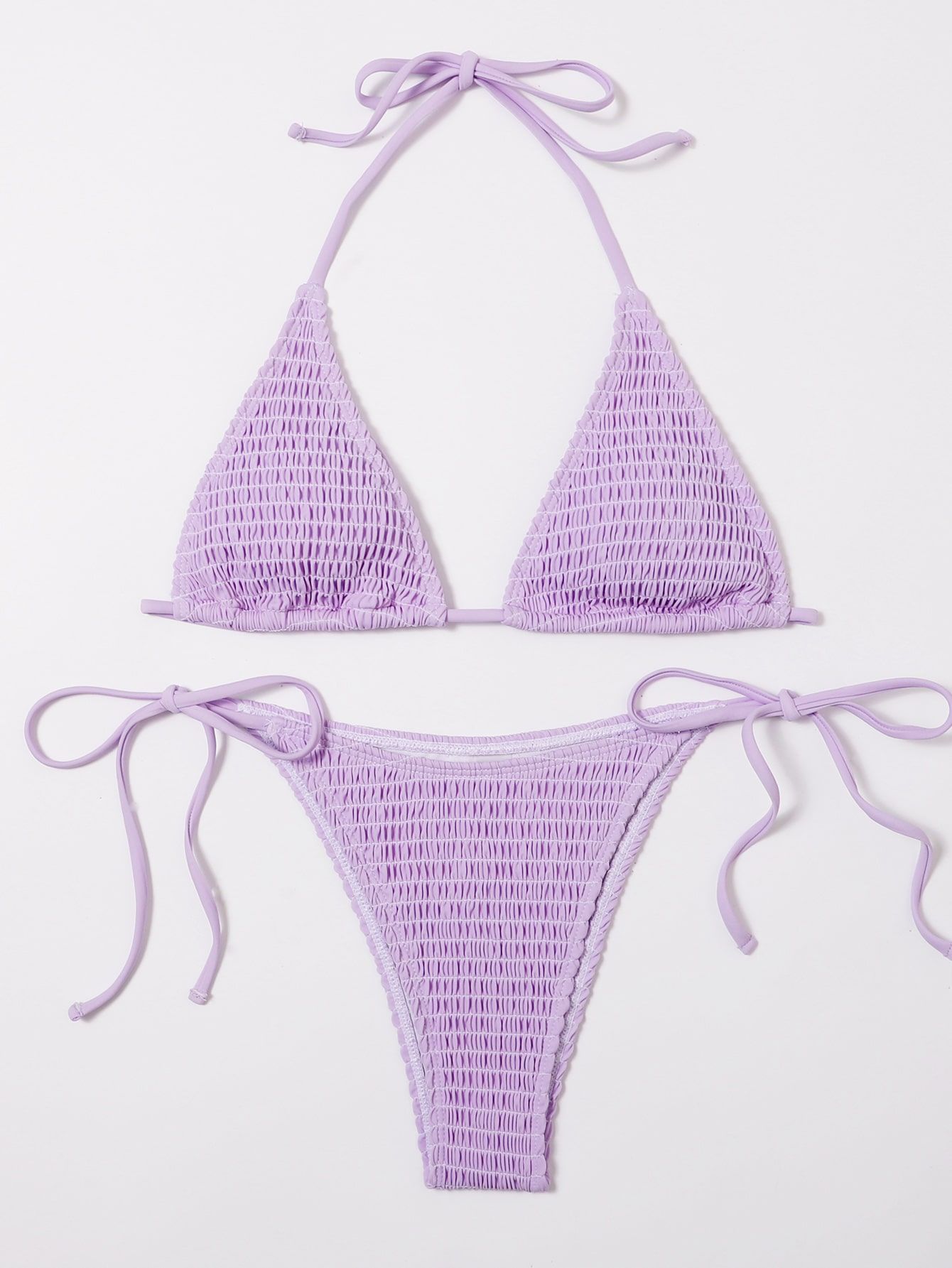Smocked Micro Triangle Tie Side Bikini Swimsuit SKU: swswim23210205319(1000+ Reviews)$9.50$9.03Jo... | SHEIN