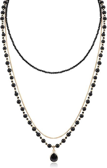 Bohemian Beaded Choker Necklace for Women Girls Multilayered Natural Stone Beads Necklace with St... | Amazon (US)