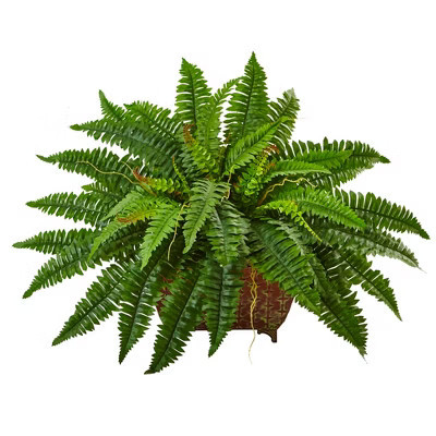 Nearly Natural Boston Fern in Metallic Planter | Target
