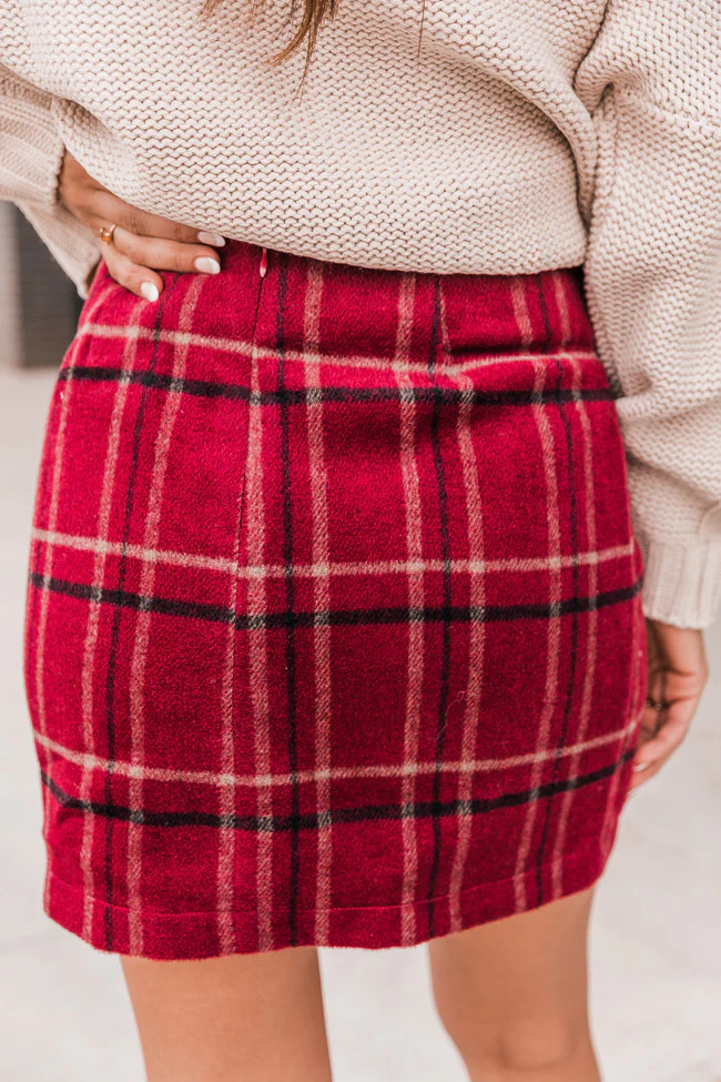 Serene Happiness Red Plaid Skirt | The Pink Lily Boutique