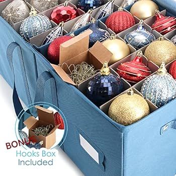 Amazon.com: Large Christmas Ornament Storage Box With Adjustable Dividers - Ornament Storage Cont... | Amazon (US)