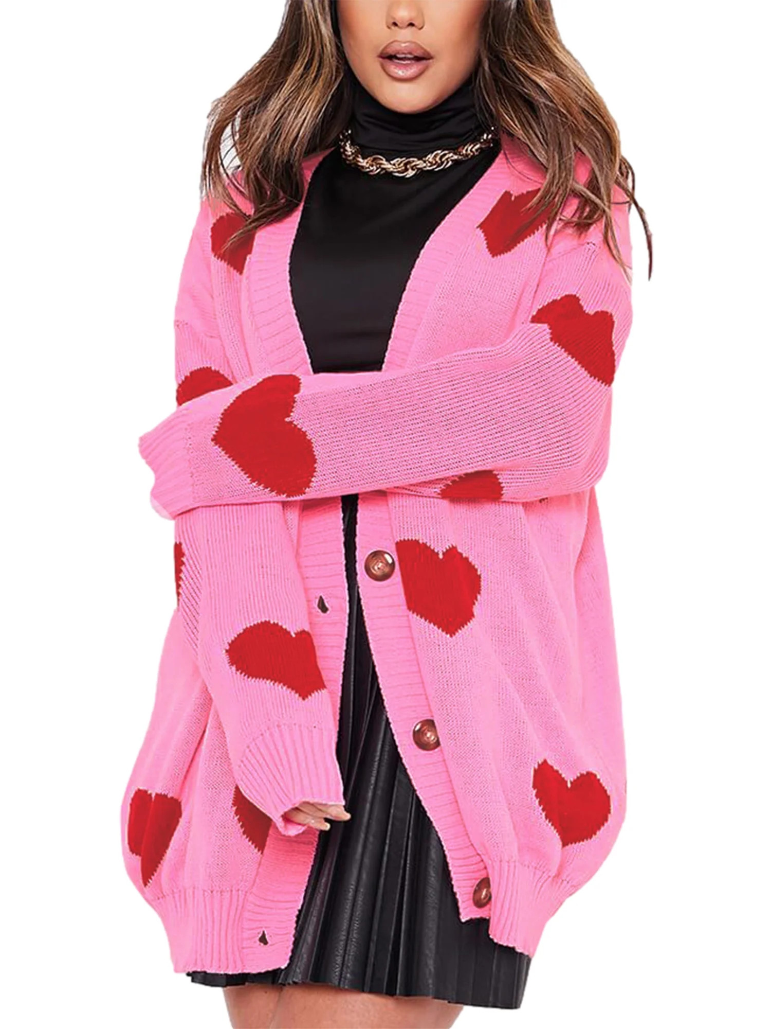 Women Valentine's Day Love Print Sweaters Long Sleeve Button Down Cardigan Knitwear Open Front Sw... | Walmart (US)