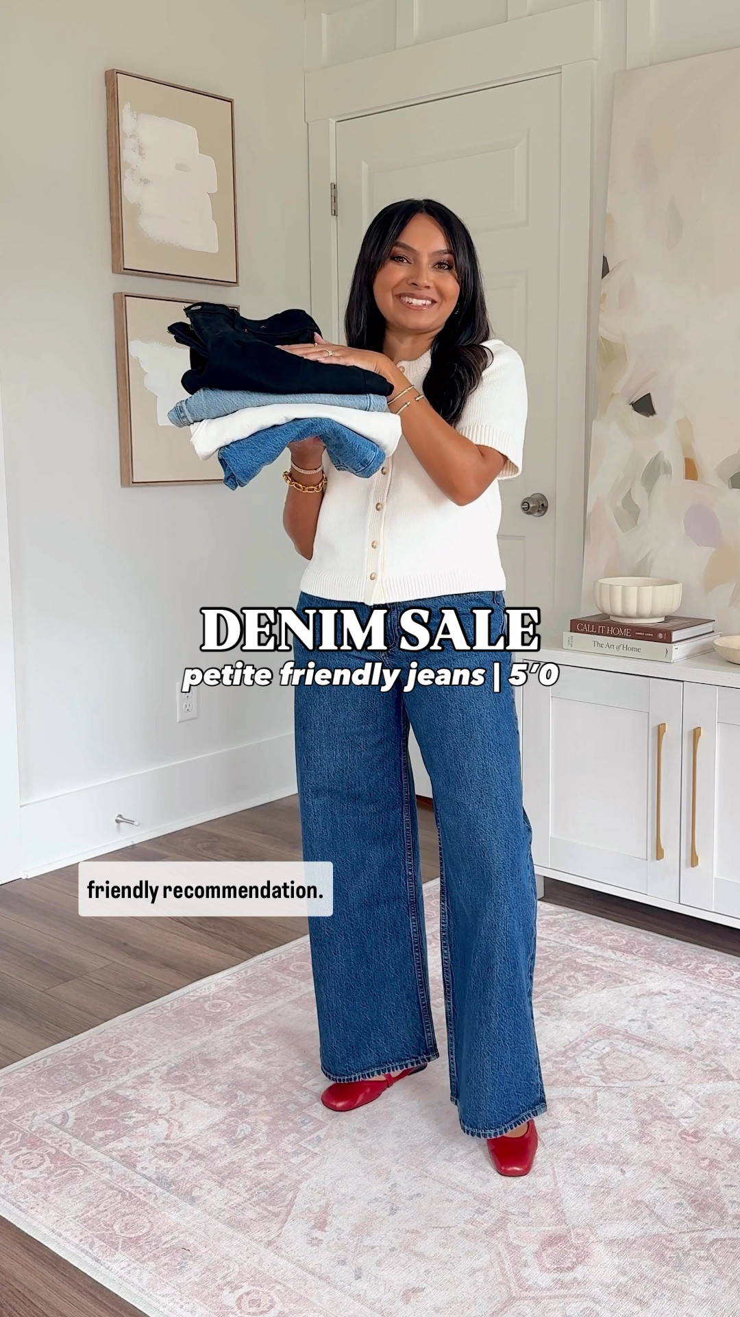 Abercrombie Denim Sale!
Code DENIMAF for an extra 15% off!
For reference: I’m 5’0, 32b bra size, and 2/26 in bottoms, pear shaped. 
*Everything I share is unaltered! TTS means true to size.

Light pink sweater size xxs TTS
Straight jeans - size 26 short TTS in color dark marble
Tan flats size 5 TTS in color adobe 

Brown chestnut cardigan size xxs TTS
White wide leg jeans size 26 shorts TTS - prefer with a low heel for length
Brown boots size 5.5 TTS in color medium natural

Cream ivory eyelet top size xxs TTS
Loose jeans size 26 extra short TTS
Clear mesh rhinestone flats - old, similar linked

Brown striped cream sweater size xxs TTS
Black jeans size 26 short TTS in color no fade black - prefer with a low heel for length
Dark brown boots size 5.5 TTS

Cream button down short sleeve cardigan size xs TTS
Wide leg jean size 26 short TTS
Red flats size 5 TTS

Jeans
Petite denim
abercrombie.com
Fall outfits
Jeans try on
Short length
Back to school
Autumn outfits
Relaxed jeans
90’s jeans
Loose jeans
Mid rise jeans
High rise jeans
Rachel Miranda Blog
Honeysweetpetite
Honey Sweet Petite


Comment SHOP below to receive a DM with the link to this post on my LTK ⬇ https://liketk.it/5kJW8 #ltkstyletip #ltksalealert #ltkpetite

#LTKPetite #LTKSaleAlert #LTKStyleTip