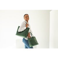 Green Tote Bag Tote With Pockets Work Leather For Women Small Leather Zipper | Etsy (US)