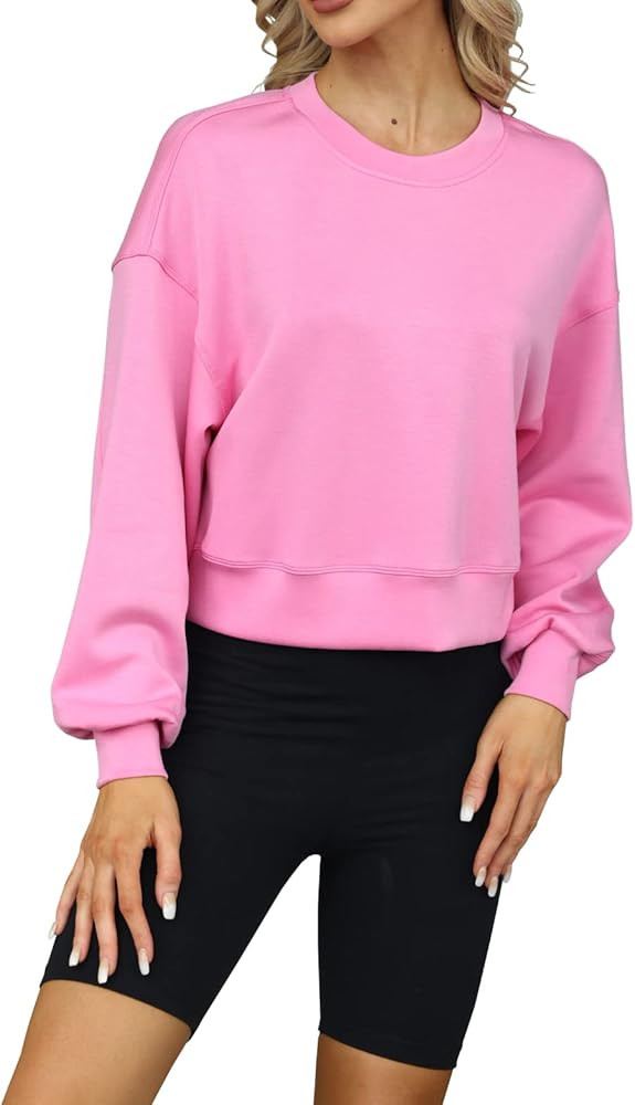 Heltapy Womens Crewneck Crop Sweatshirt Oversized Long Sleeve Tops Athletic Workout Pullover | Amazon (US)