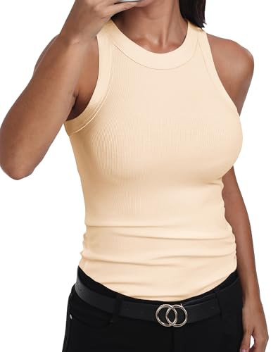 GEMBERA Womens Sleeveless Racerback High Neck Casual Basic Cotton Ribbed Fitted Tank Top | Amazon (US)