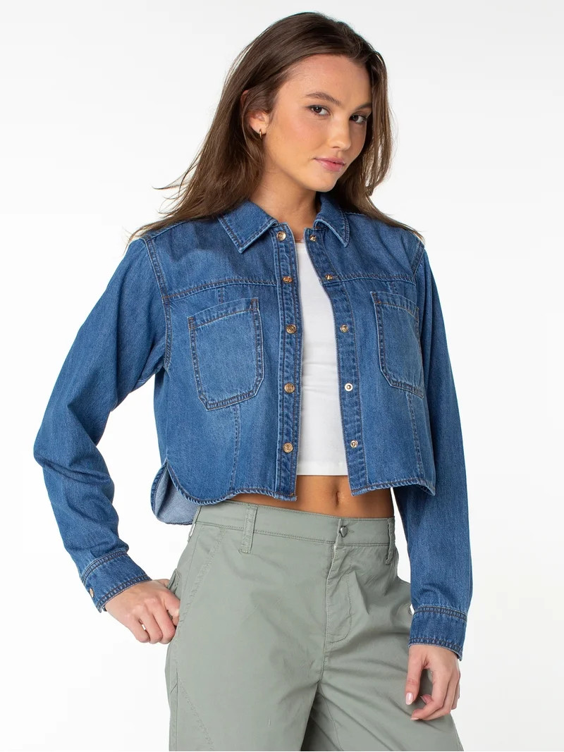 Celebrity Pink Women's and Women's Plus Hi Low Button Down Denim Top, Sizes XS-4X | Walmart (US)
