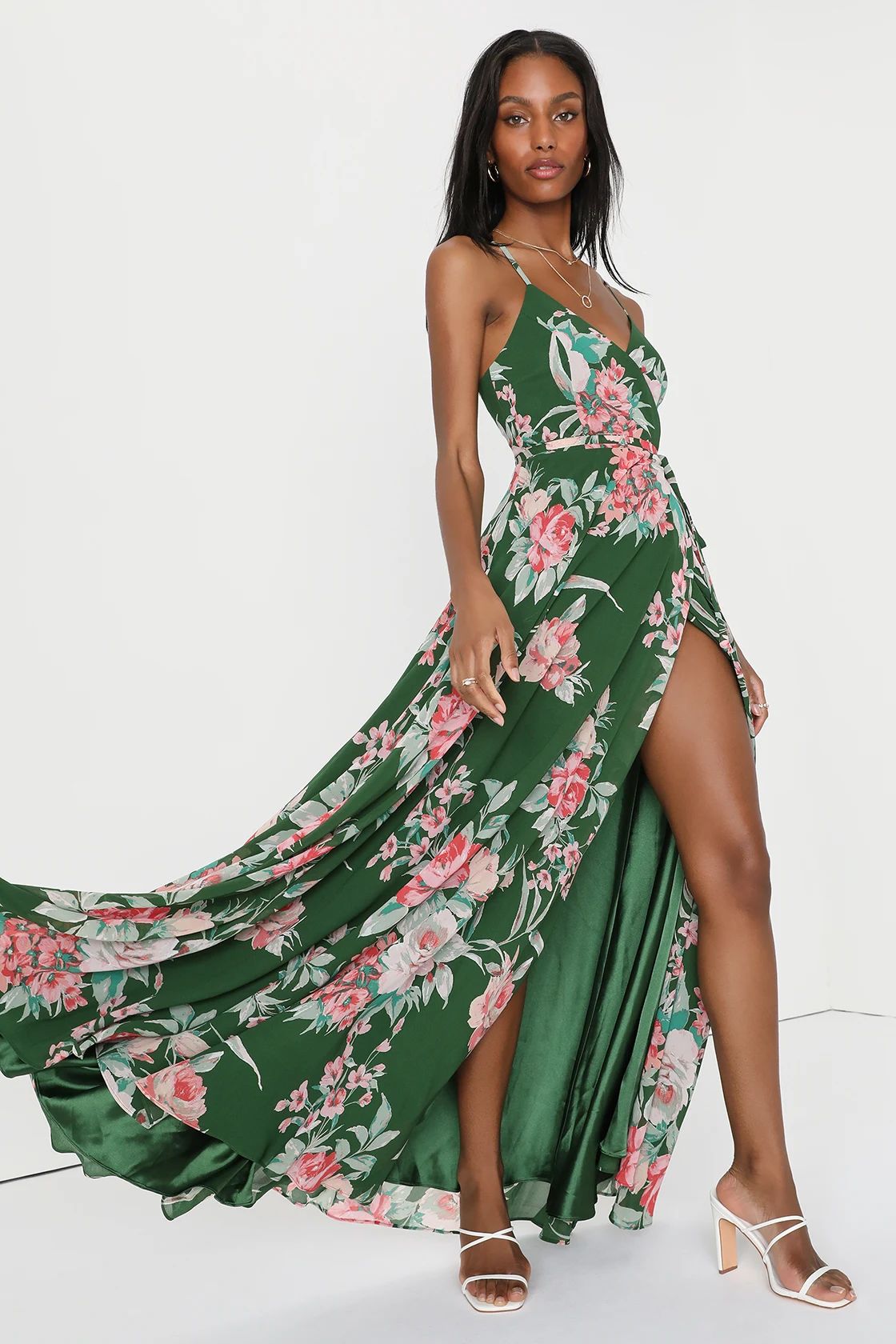 Elegantly Inclined Green Floral Print Wrap Maxi Dress | Lulus (US)