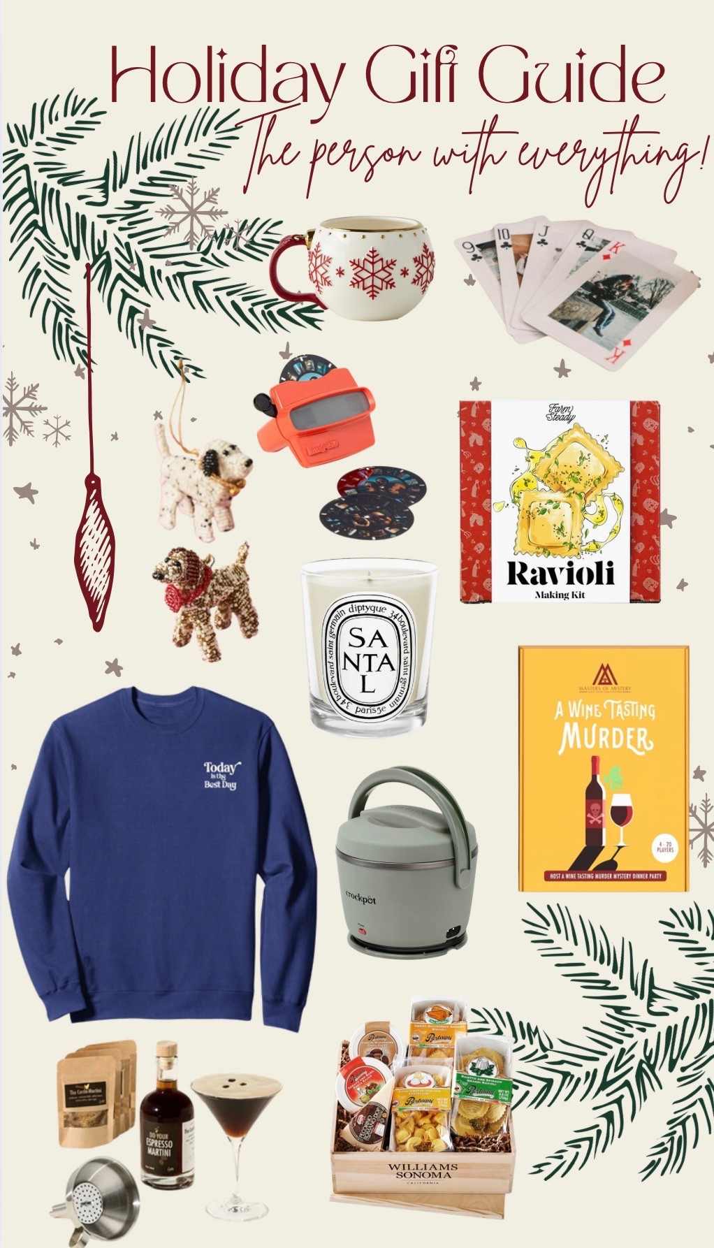 Holiday gift guide for the person that has everything! I love these finds!

Ornament mug, personalized playing cards with photos you choose, film memory maker, ravioli making kit, beaded dog ornament, lux candle, murder mystery wine tasting game, today is the best day crewneck, crockpot lunch warmer, espresso martini making kit, pasta night box from Williams Sonoma 

Gift guide | Christmas guide | Christmas gifts | gifts for everyone | 
Follow @mimipluswill for more!

#LTKSeasonal #LTKGiftGuide #LTKHoliday