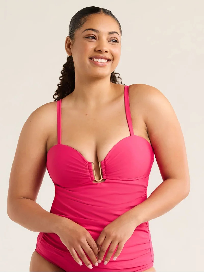 Time and Tru Women's and Women's Plus Ruched Tankini Swim Top, Sizes S-3X | Walmart (US)
