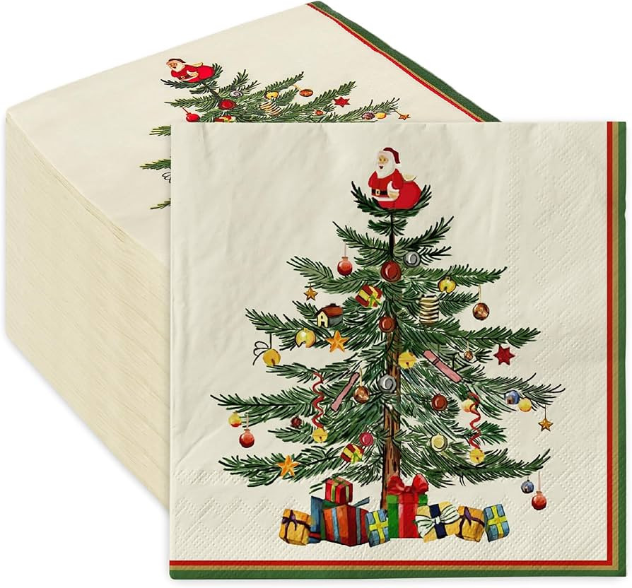 AnyDesign 100 Pack Christmas Paper Napkin Vintage Xmas Tree Disposable Luncheon Napkin Retro Dess... | Amazon (US)