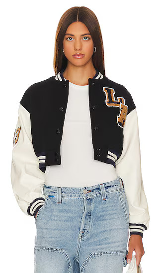 x Marianna Stevie Varsity Bomber in Black & White | Revolve Clothing (Global)