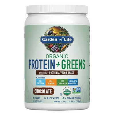 Garden of Life Organic Vegan Protein + Greens Plant Based Shake Mix Powder - Chocolate - 19.4oz | Target