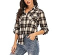 Enjoyoself Womens Casual Roll up Long Sleeve Boyfriend Plaid Button Down Flannel Check Shirt | Amazon (CA)