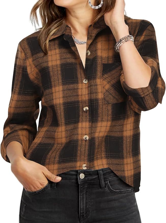 Zeagoo Womens Plaid Shirts Cotton Classic Long Sleeve Button Down Collared Casual Tops Lightweigh... | Amazon (US)