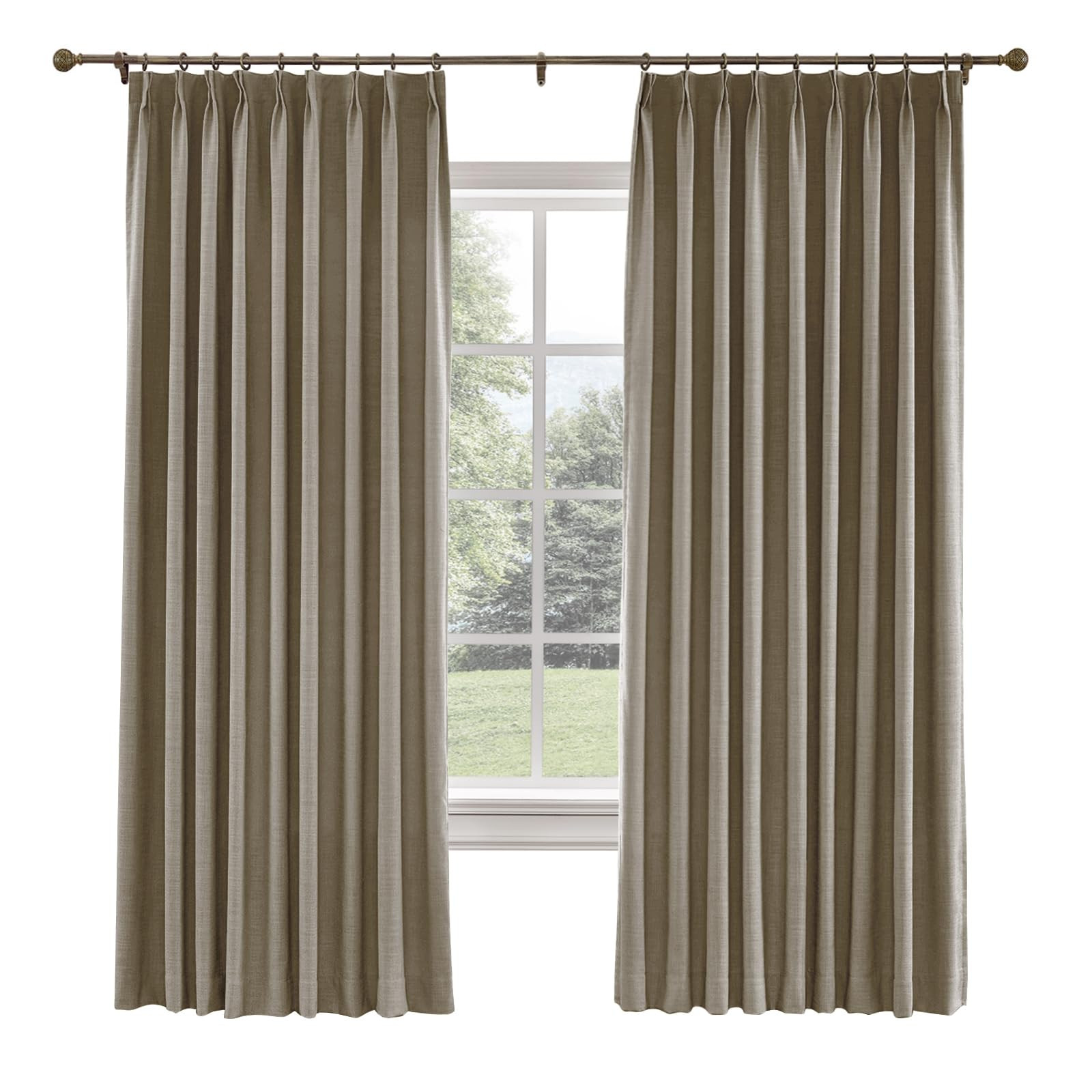 TWOPAGES 52 W x 96 L inch Pinch Pleated Curtain Room Darkening Linen Drapery for Bedroom Living Room Theater Patio Door (1 Panel),Taupe Grey | Amazon (US)
