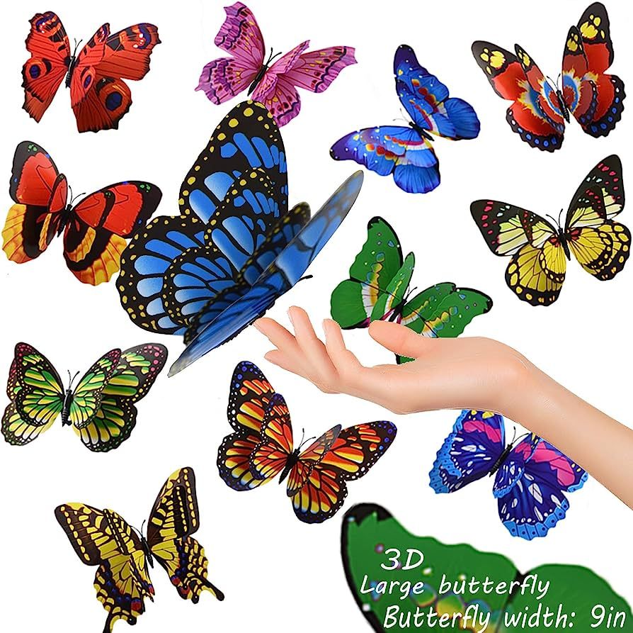 12PCS Giant Butterfly Wall Stickers Decor,3D Large Butterflies Wall Magnetism Decals Removable DI... | Amazon (US)